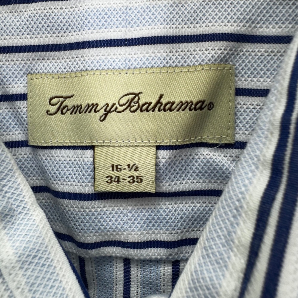Tommy Bahama Mens Blue White Striped Long Sleeve Button Down Shirt 16.5 34-35 - Picture 5 of 7